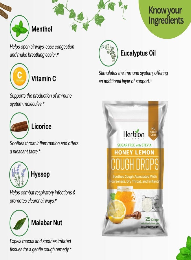 HERBION Naturals Cough Drops, Sugar-Free with Stevia, Dietary Supplement, Soothes Cough, for Adults & Children Over 6 Years, 125 Drops, Honey Lemon, Pack of 5 - Image 3